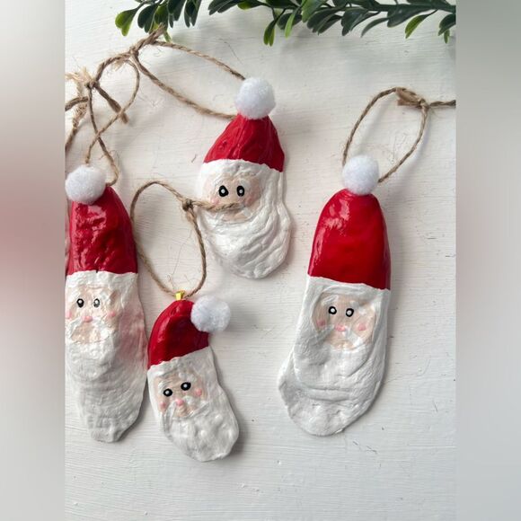 NWT Hand Painted Santa Claus Oyster Shell Ornaments - Set of 6 - Picture 3 of 4